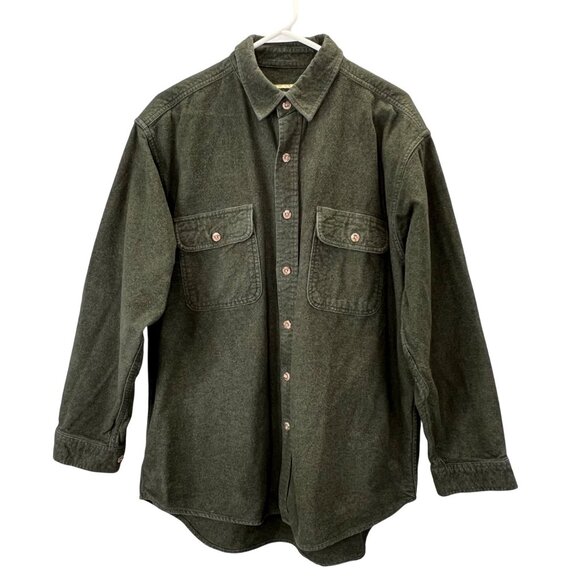 Vintage Field & Stream Heavyweight Flannel Shirt XL Men Olive Green Button Up - Picture 1 of 5